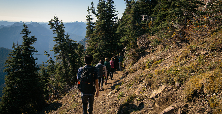 SPU students hiking in the mountains
